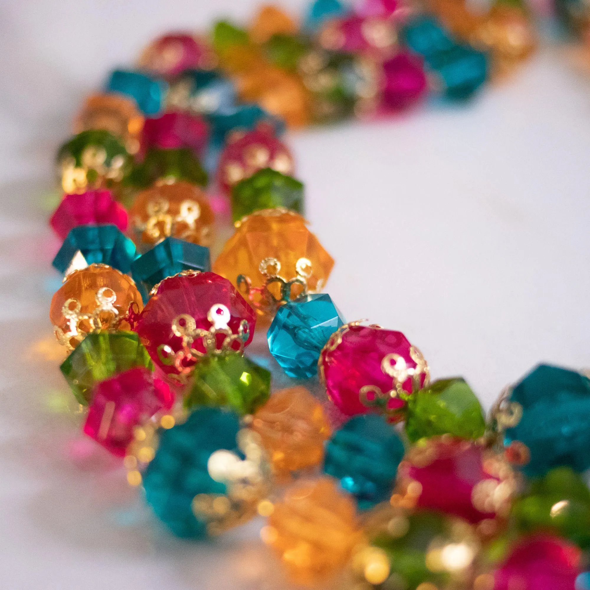 Vintage Chunky Lucite Jewel Tone Triple Strand Necklace