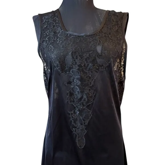 Vintage Contessa Black Lace Nylon Slip Nightgown