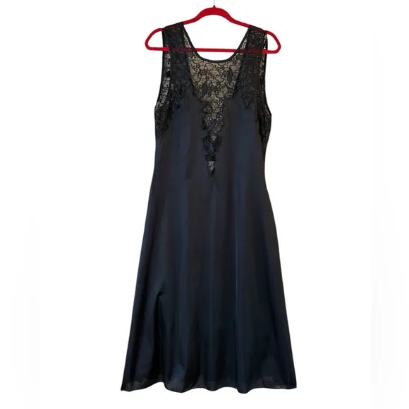 Vintage Contessa Black Lace Nylon Slip Nightgown