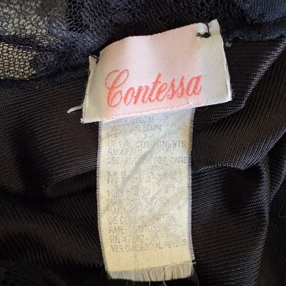 Vintage Contessa Black Lace Nylon Slip Nightgown