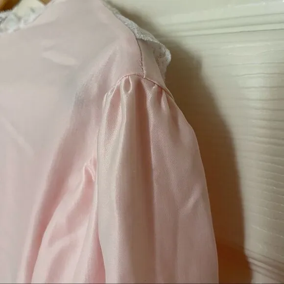 Vintage Deadstock 70’s Soft Pastel Pink Long Satin Button Up Robe Housecoat Sz S