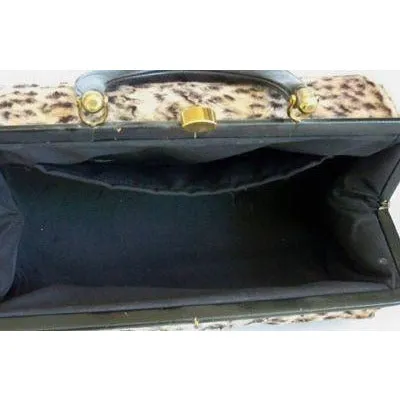 Vintage  Fab Leopard Print  Barrel Bag  Purse 1950S Faux Cat Fur