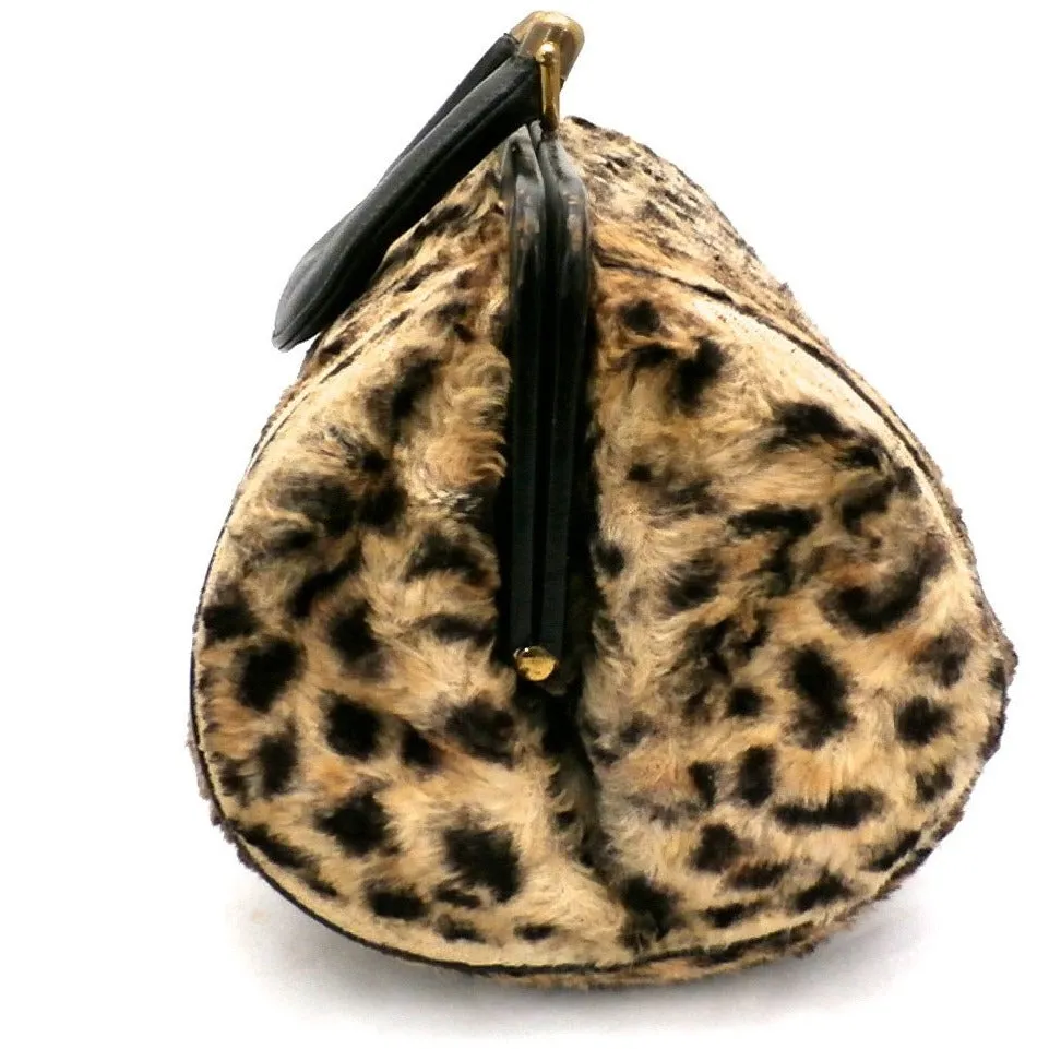 Vintage  Fab Leopard Print  Barrel Bag  Purse 1950S Faux Cat Fur