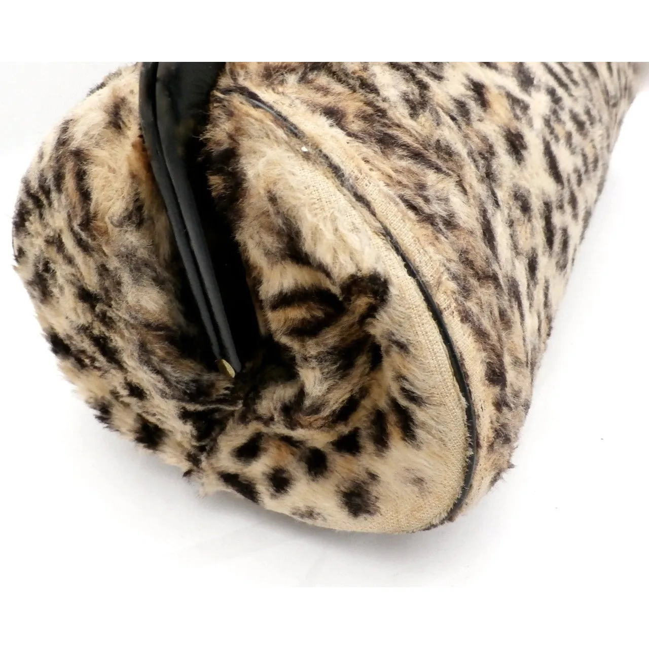 Vintage  Fab Leopard Print  Barrel Bag  Purse 1950S Faux Cat Fur