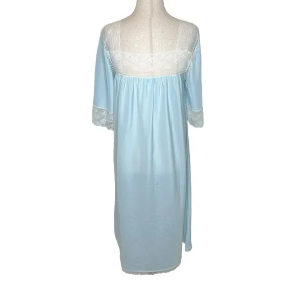 Vintage Fischer Silk Blend Baby Blue Lace Square Neckline Nightgown Dress