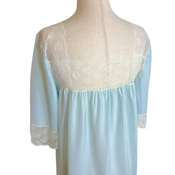 Vintage Fischer Silk Blend Baby Blue Lace Square Neckline Nightgown Dress