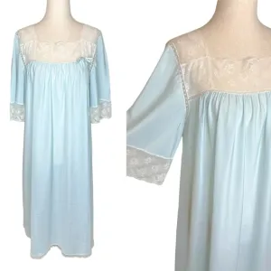 Vintage Fischer Silk Blend Baby Blue Lace Square Neckline Nightgown Dress
