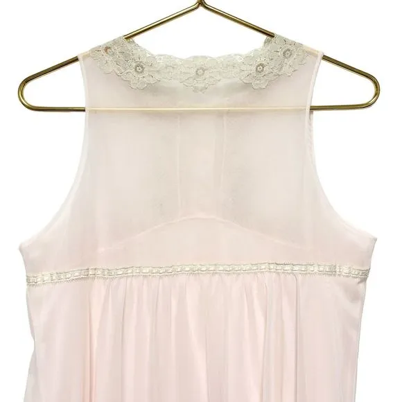 Vintage Gossard Artemis Long Nightgown Pink Size Medium Chiffon Nylon Lace Sheer