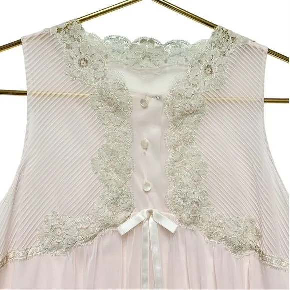Vintage Gossard Artemis Long Nightgown Pink Size Medium Chiffon Nylon Lace Sheer