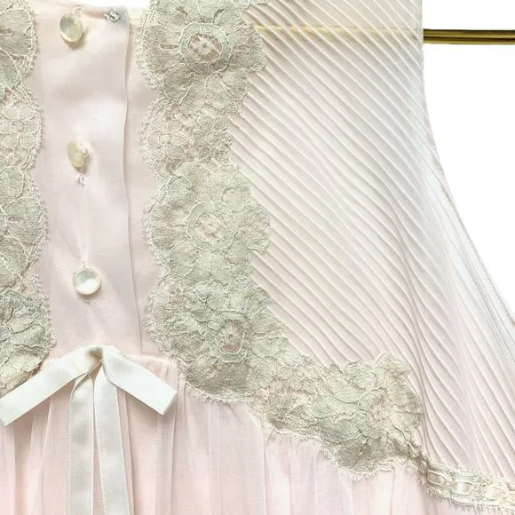 Vintage Gossard Artemis Long Nightgown Pink Size Medium Chiffon Nylon Lace Sheer