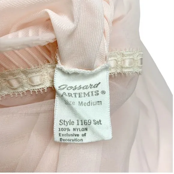 Vintage Gossard Artemis Long Nightgown Pink Size Medium Chiffon Nylon Lace Sheer