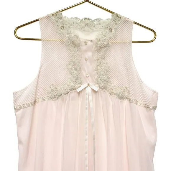 Vintage Gossard Artemis Long Nightgown Pink Size Medium Chiffon Nylon Lace Sheer