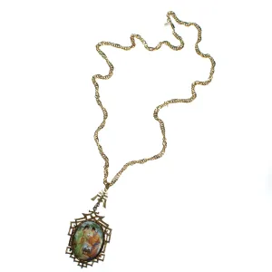 Vintage Hand Painted Asian Picture on Pendant Necklace