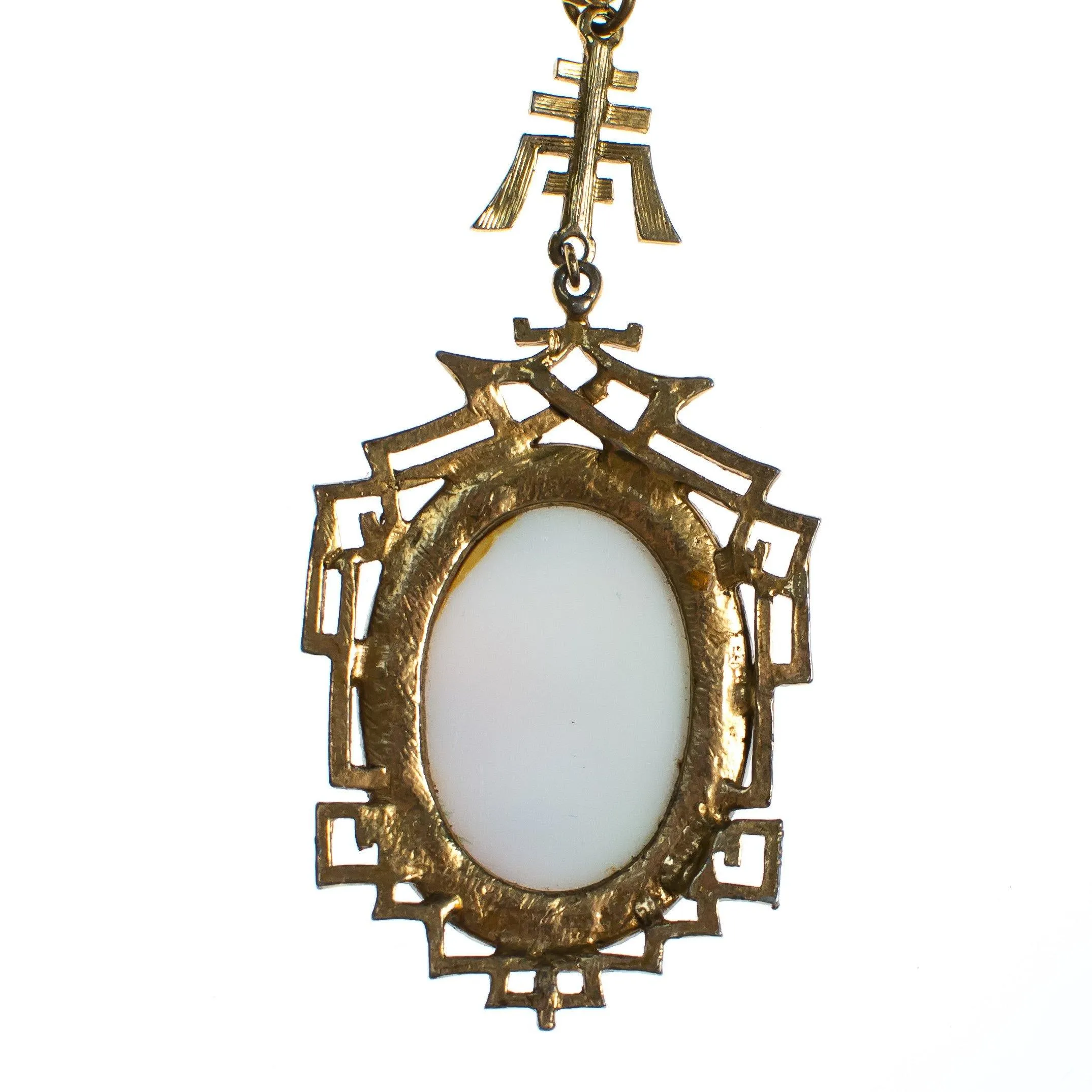 Vintage Hand Painted Asian Picture on Pendant Necklace
