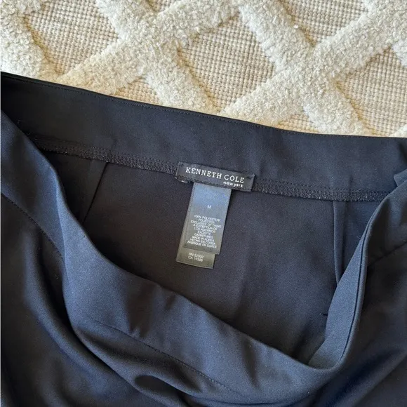 Vintage Kenneth Cole Black Jersey Knit Skirt Size M Side Slits With Lace Details