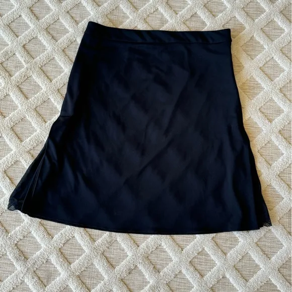 Vintage Kenneth Cole Black Jersey Knit Skirt Size M Side Slits With Lace Details