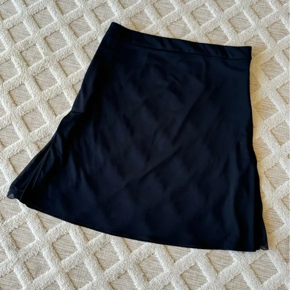 Vintage Kenneth Cole Black Jersey Knit Skirt Size M Side Slits With Lace Details