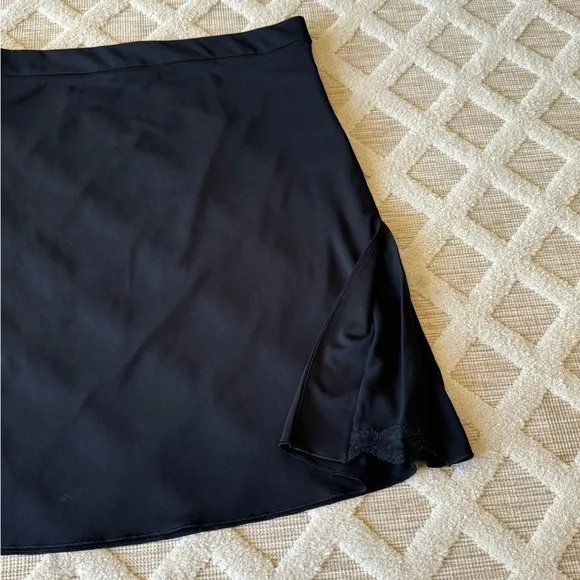Vintage Kenneth Cole Black Jersey Knit Skirt Size M Side Slits With Lace Details