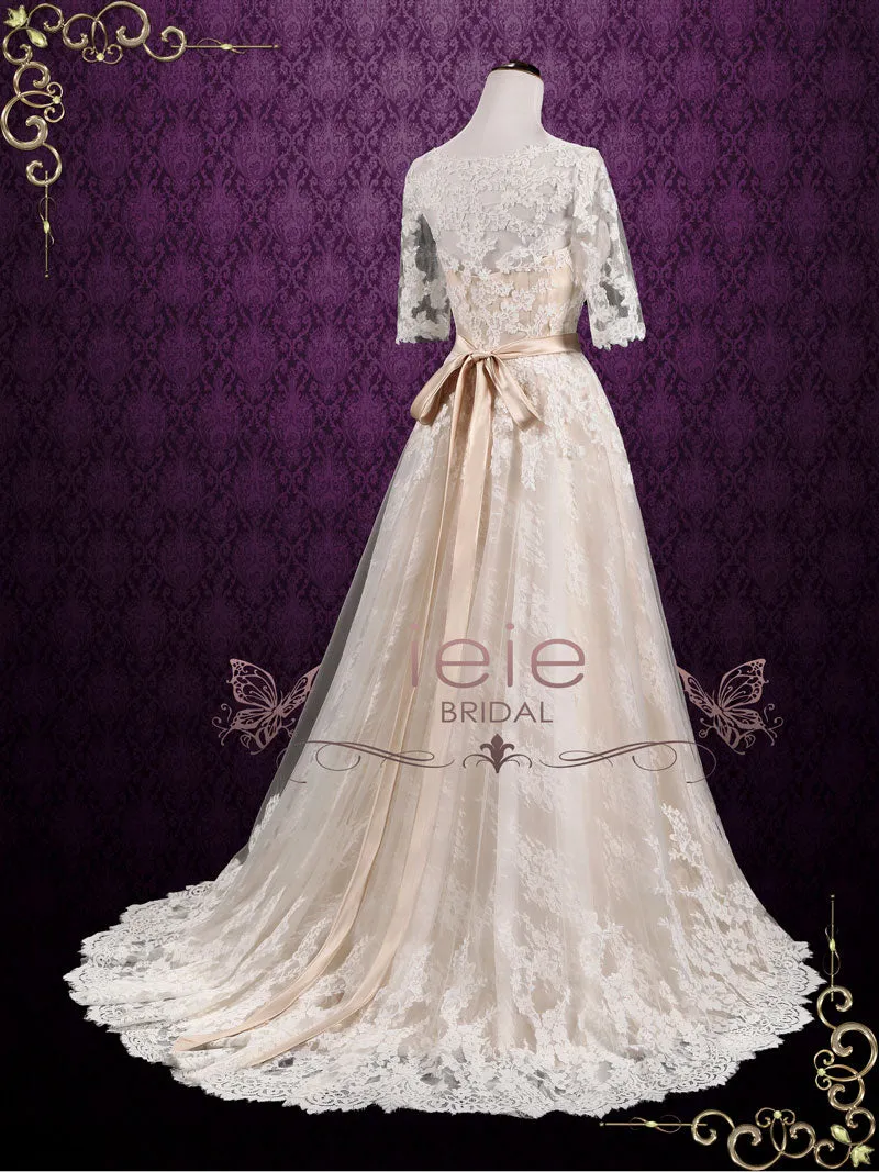 Vintage Lace Wedding Dress with Lace Sleeves ASHTON