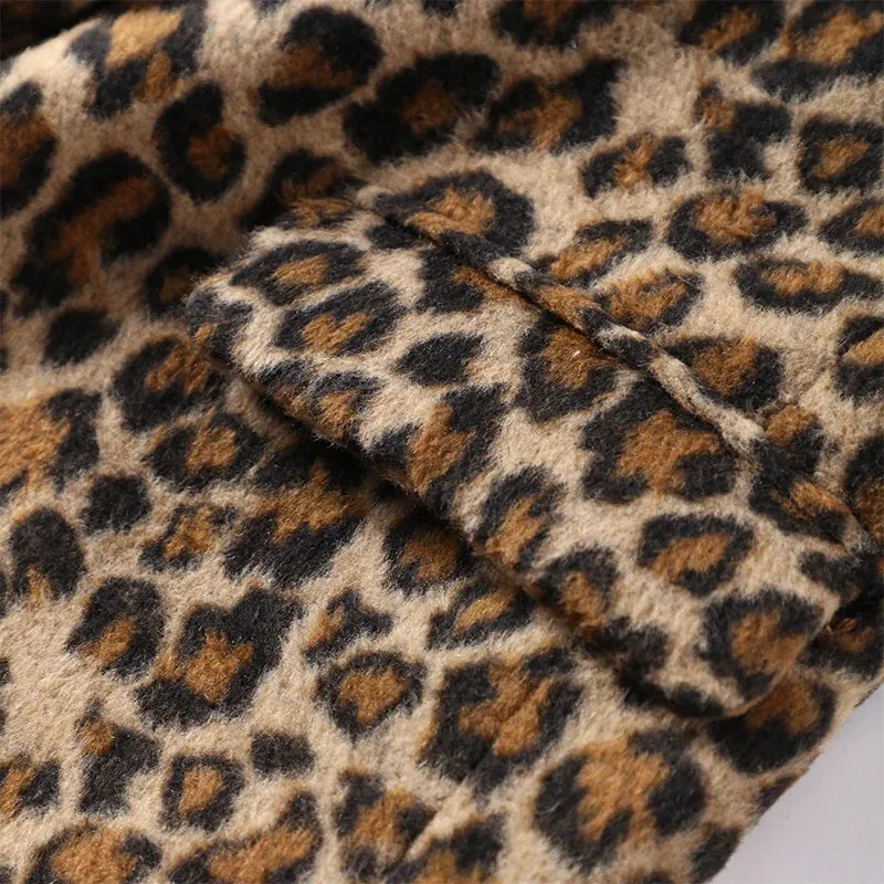 Vintage Leopard Pattern Jacket Casual Turndown Collar New Fashion V-Neck Long Sleeve Coat Jacket