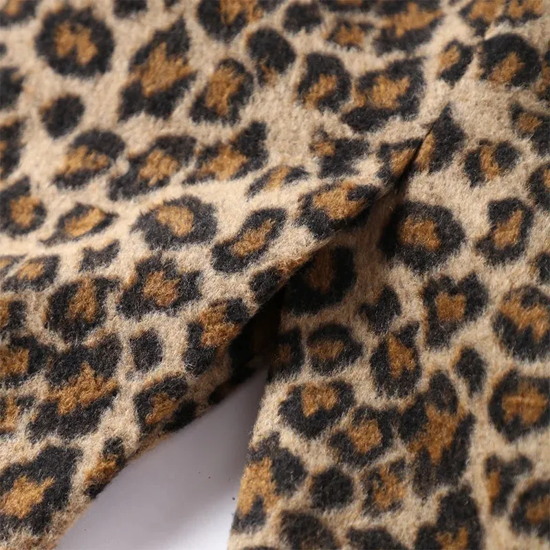 Vintage Leopard Pattern Jacket Casual Turndown Collar New Fashion V-Neck Long Sleeve Coat Jacket
