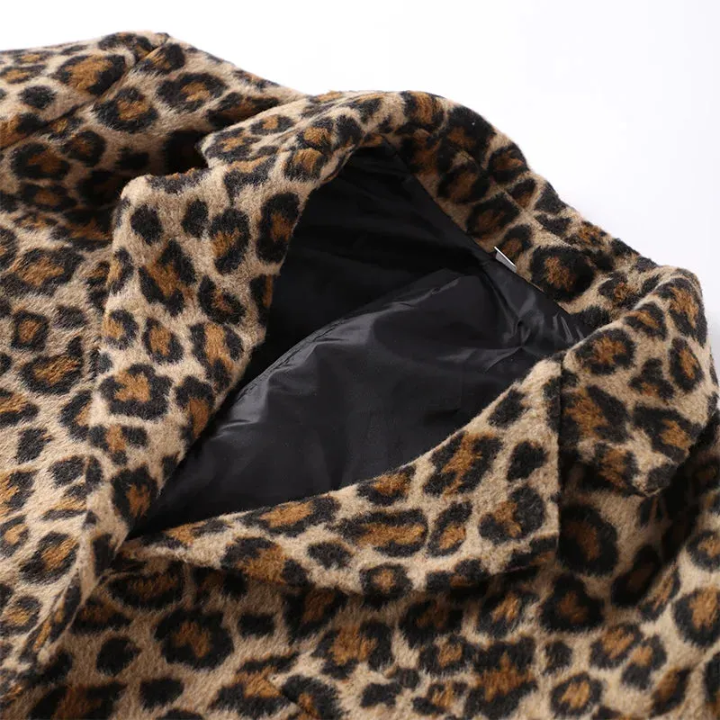 Vintage Leopard Pattern Jacket Casual Turndown Collar New Fashion V-Neck Long Sleeve Coat Jacket