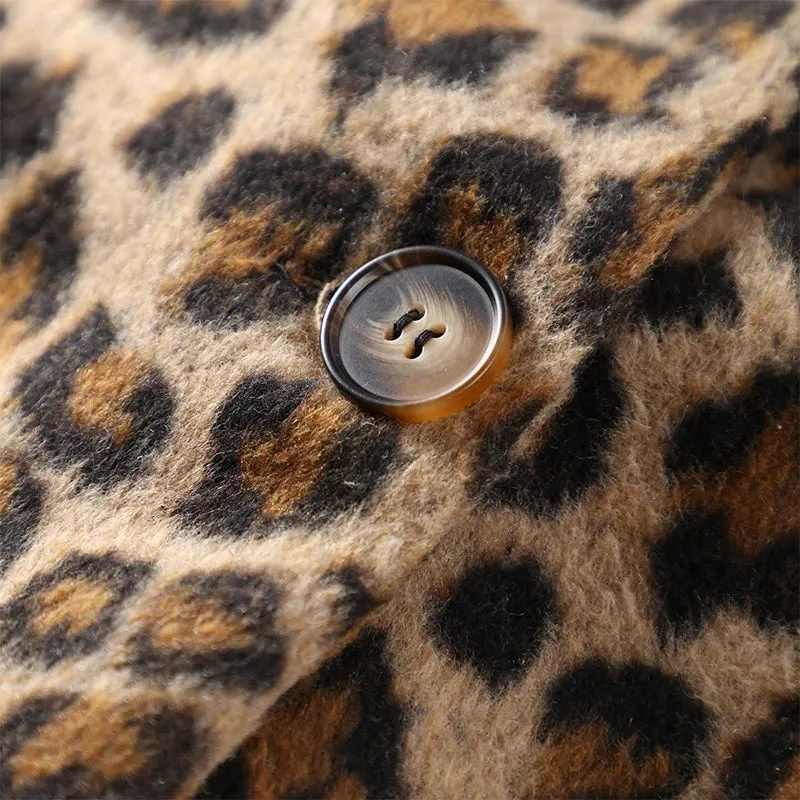 Vintage Leopard Pattern Jacket Casual Turndown Collar New Fashion V-Neck Long Sleeve Coat Jacket