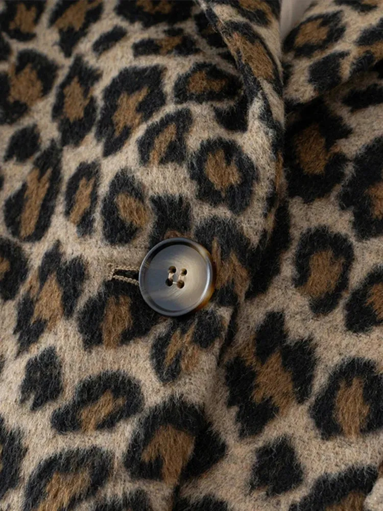 Vintage Leopard Pattern Jacket Casual Turndown Collar New Fashion V-Neck Long Sleeve Coat Jacket