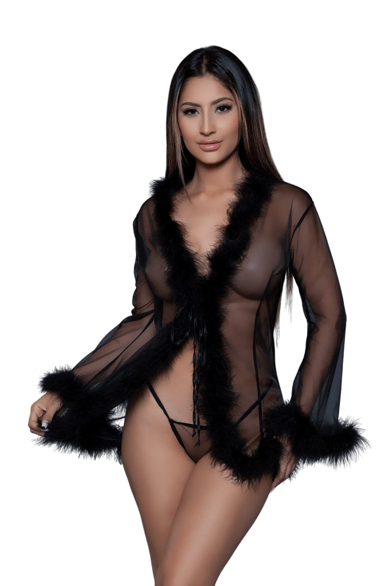 Vintage Look Marabou Short Robe