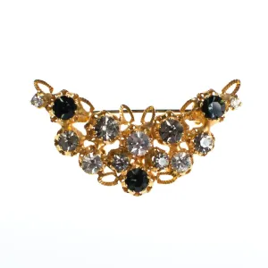 Vintage Made In Austria Gold Filigree Brooch with Diamante, Smoke, and Jet Rhinestone Crystals