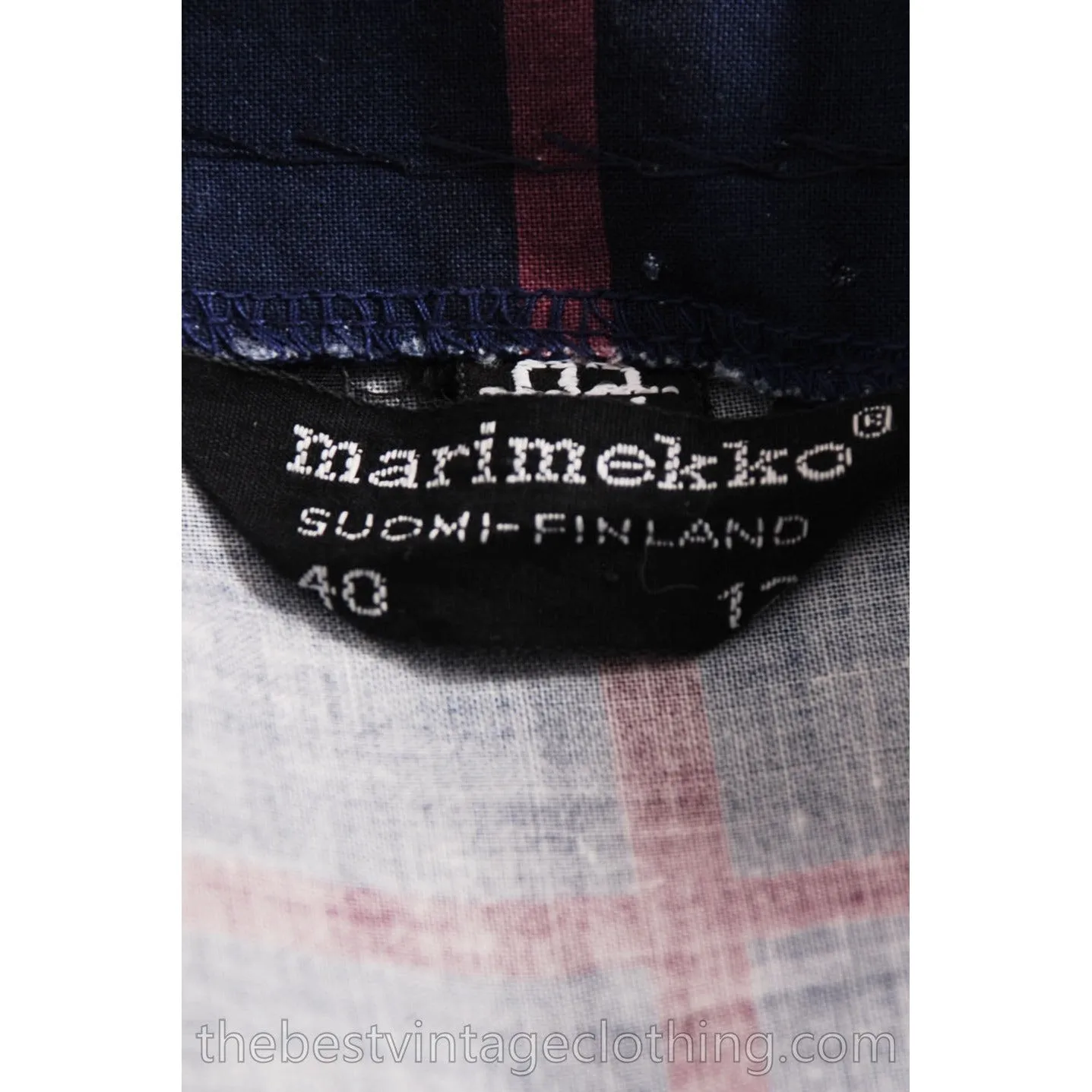 Vintage Marimekko Katsuji Wakisaka Angel Sleeve Full Skirt Maxi Dress Cotton 40/12 Blue Red