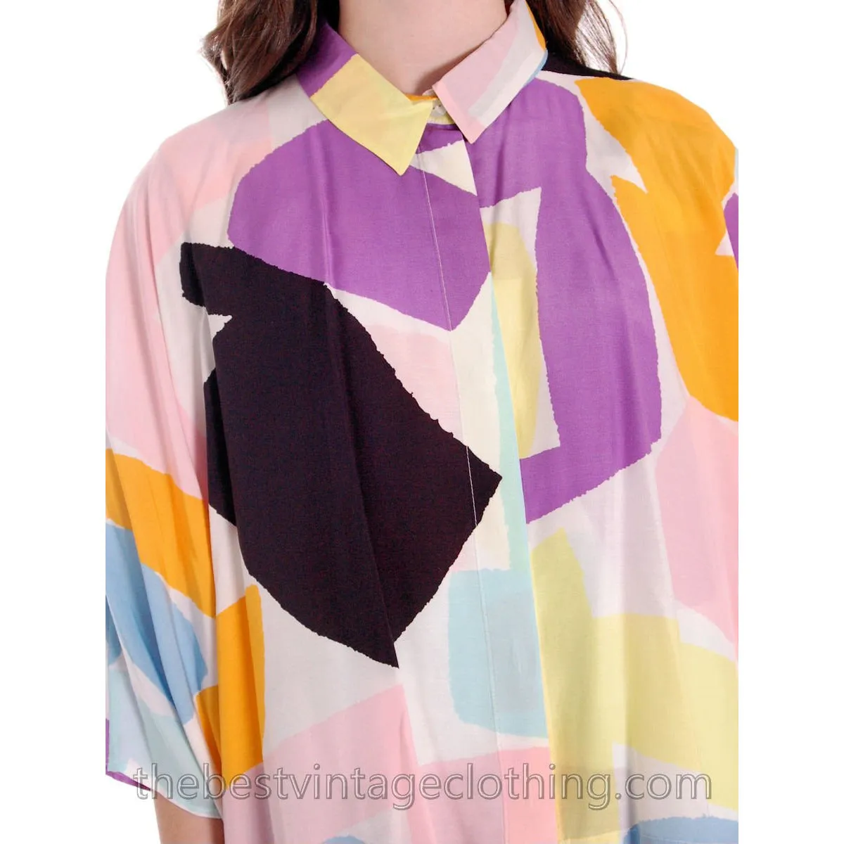 Vintage Marimekko Silk Blend Tent Dress & Cape Jacket 44/M Abstract Letter Print