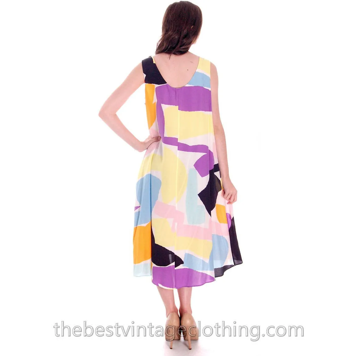 Vintage Marimekko Silk Blend Tent Dress & Cape Jacket 44/M Abstract Letter Print