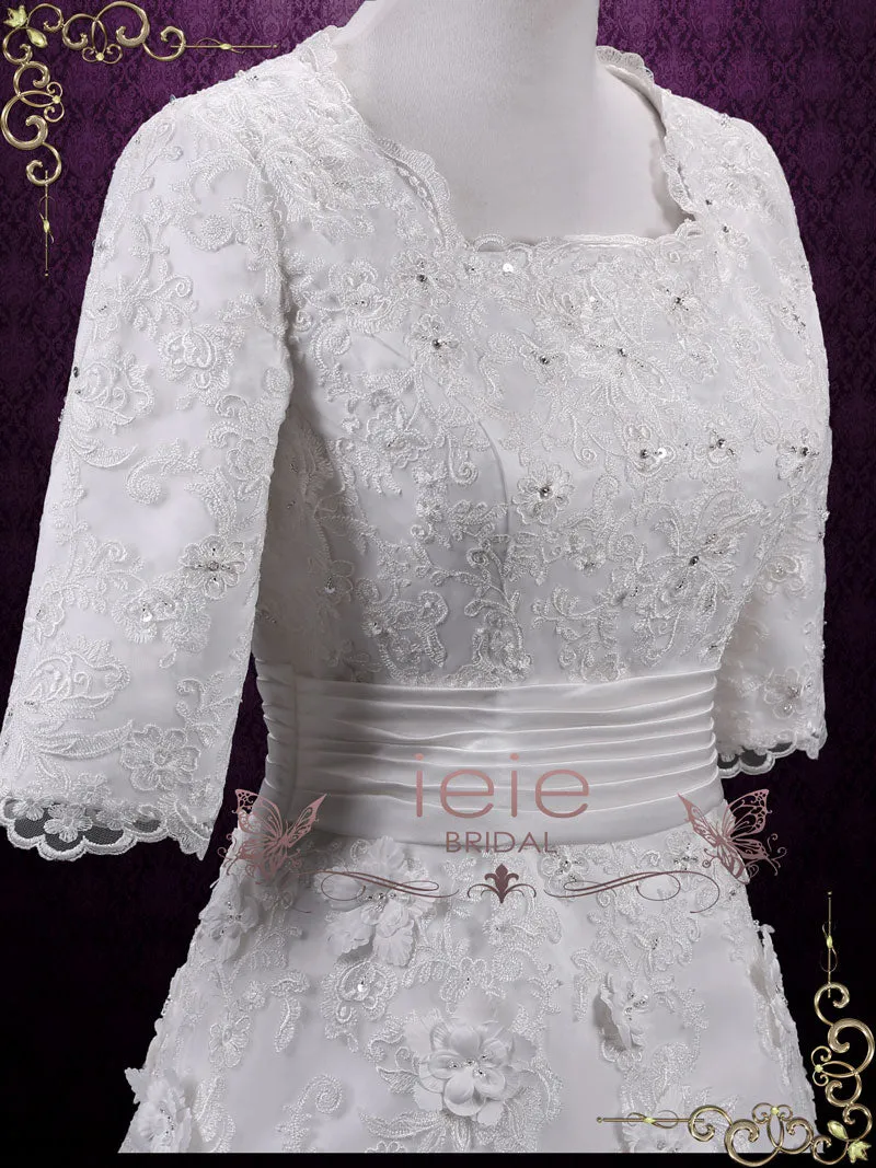 Vintage Modest Lace A-line Wedding Dress with Sleeves AGNES