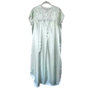 Vintage Oscar de la Renta‎ Soft Green Lace Embroidered Satin Long Nightgown