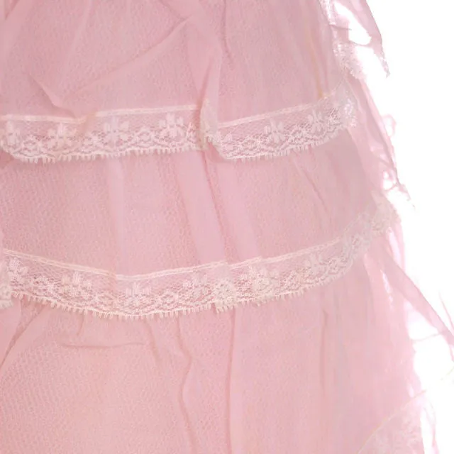 Vintage Pink Party Dress Chiffon Ruffles Skirt 1950s 32-25-Free