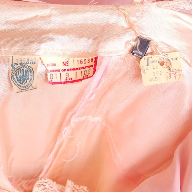 Vintage Pink Party Dress Chiffon Ruffles Skirt 1950s 32-25-Free