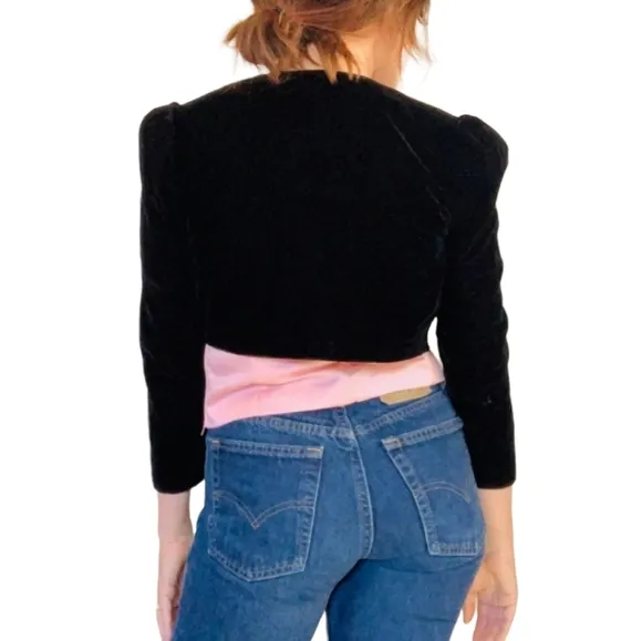 Vintage Scott McClintock Cropped Velvet Bejeweled Gold Trimmed Bolero Jacket