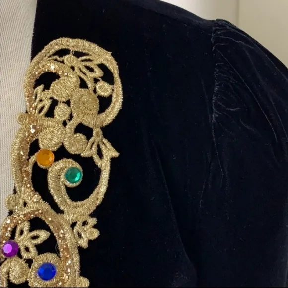 Vintage Scott McClintock Cropped Velvet Bejeweled Gold Trimmed Bolero Jacket