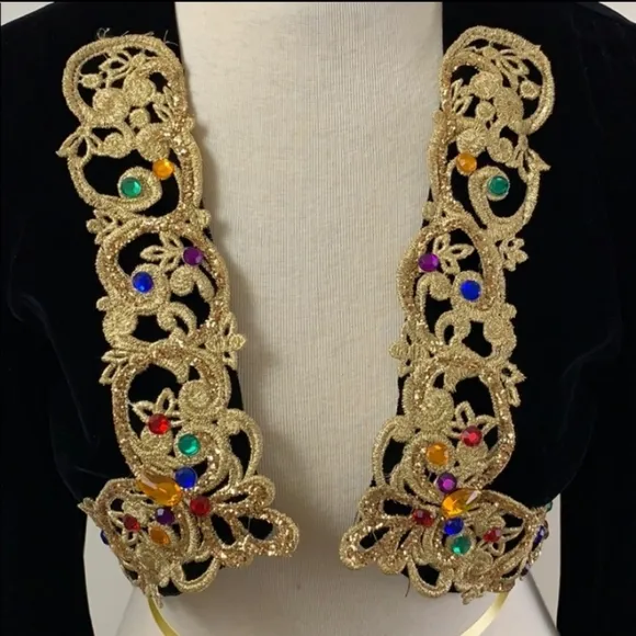 Vintage Scott McClintock Cropped Velvet Bejeweled Gold Trimmed Bolero Jacket