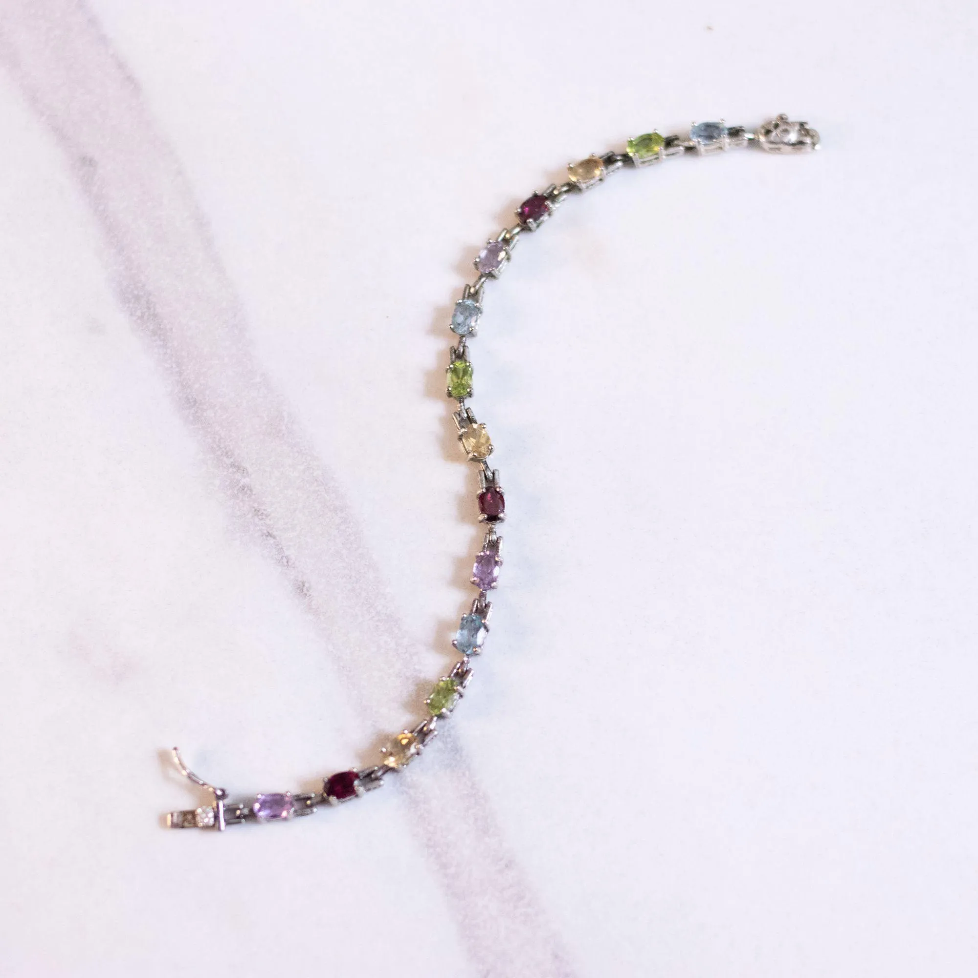 Vintage Sterling Silver Semi Precious Gemstone Tennis Bracelet
