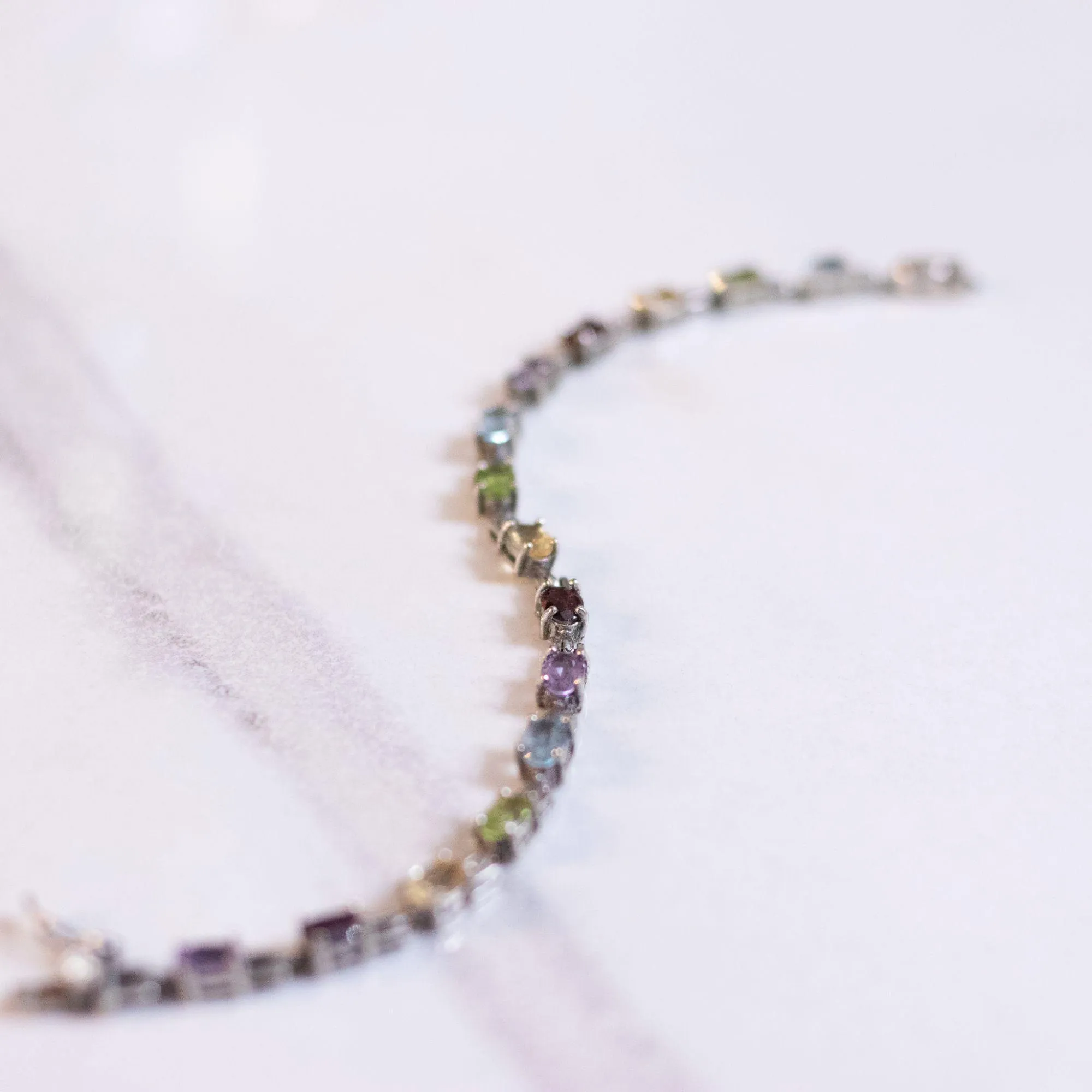 Vintage Sterling Silver Semi Precious Gemstone Tennis Bracelet