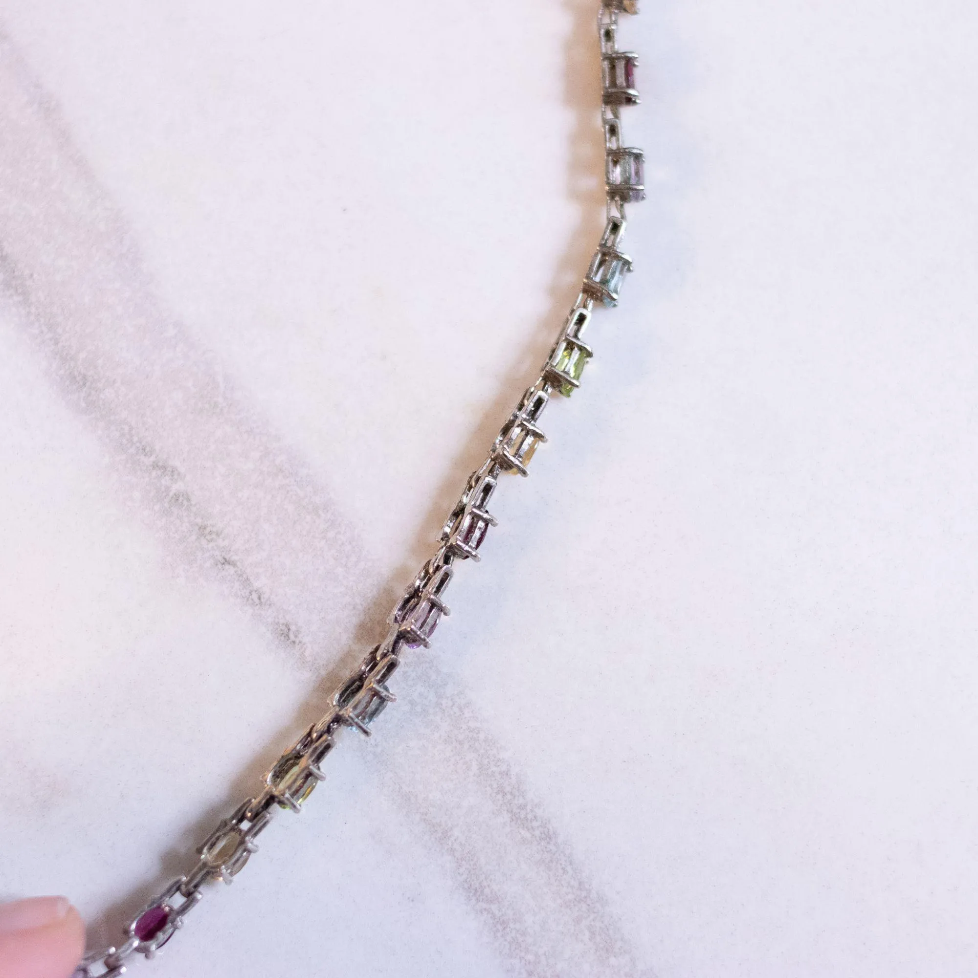 Vintage Sterling Silver Semi Precious Gemstone Tennis Bracelet