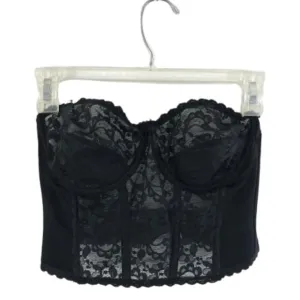 Vintage Strapless Backless Longline Lace Corset Bra Black 36B