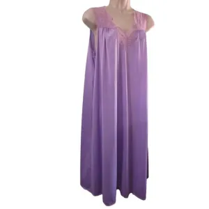 Vintage Vassarette Lavender Nightgown Ladies L Lace Nylon USA Made