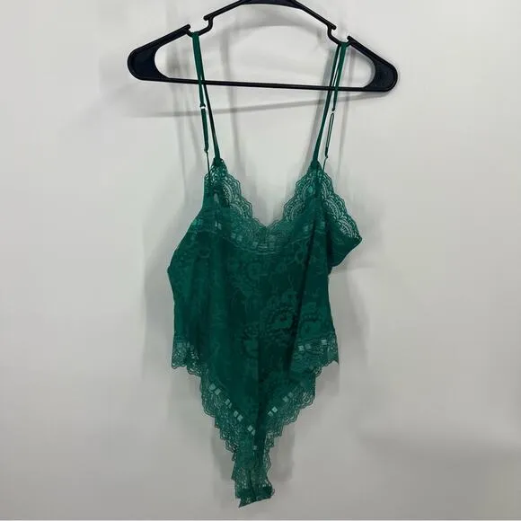 Vintage Victoria’s Secret Gold Label Green Lace High Cut Teddy Bodysuit Large