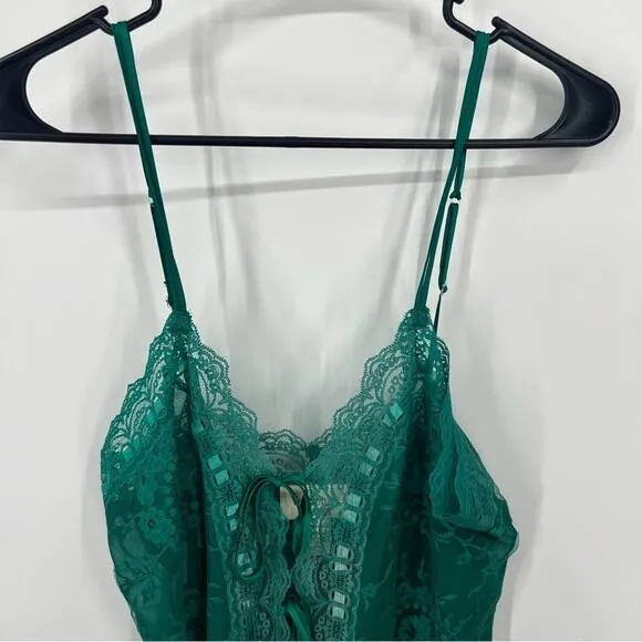 Vintage Victoria’s Secret Gold Label Green Lace High Cut Teddy Bodysuit Large