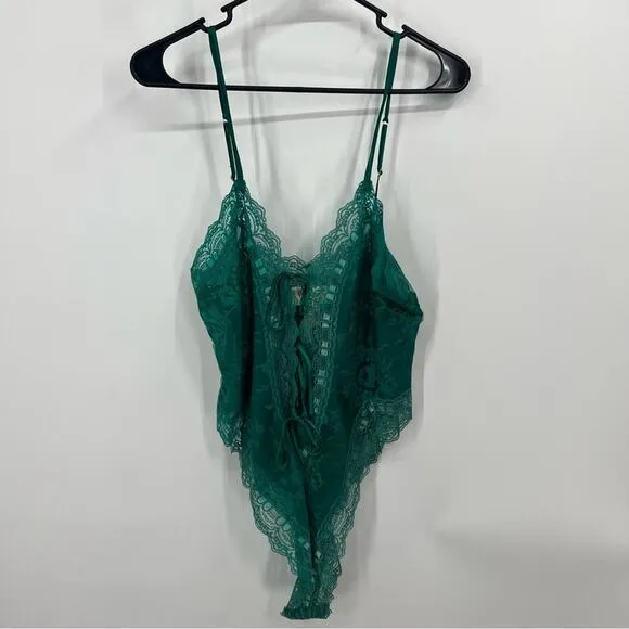 Vintage Victoria’s Secret Gold Label Green Lace High Cut Teddy Bodysuit Large
