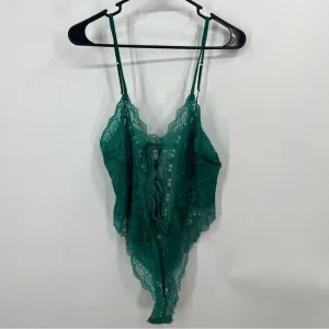 Vintage Victoria’s Secret Gold Label Green Lace High Cut Teddy Bodysuit Large