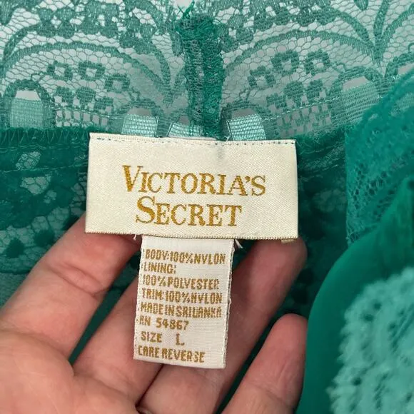 Vintage Victoria’s Secret Gold Label Green Lace High Cut Teddy Bodysuit Large